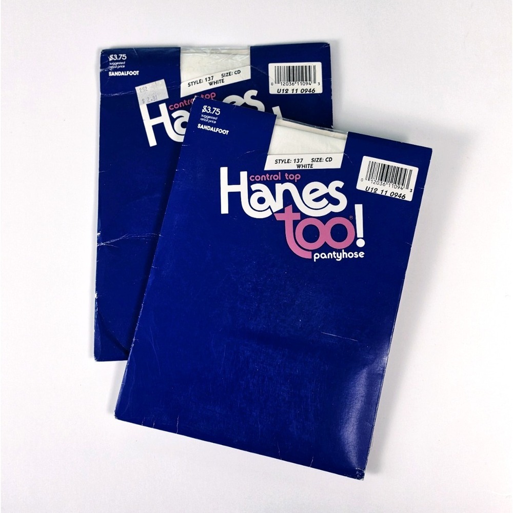 Lot‎ of 2 Vintage Hanes Too Pantyhose White Size CD Sandalfoot NOS Unopened
